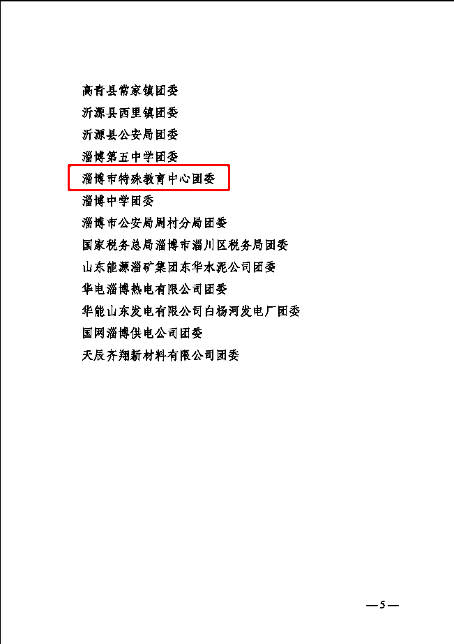 淄博市特殊教育中心團(tuán)委榮獲淄博市“百佳青春團(tuán)隊(duì)”（團(tuán)委）稱號(hào)